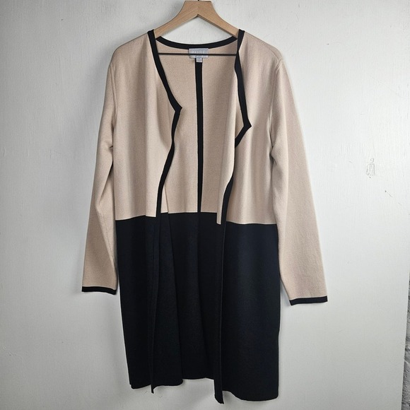 Pure Collection Double Faced Coatigan Cotton Cashmere Cardigan 14/16 Beige Black - Picture 5 of 12